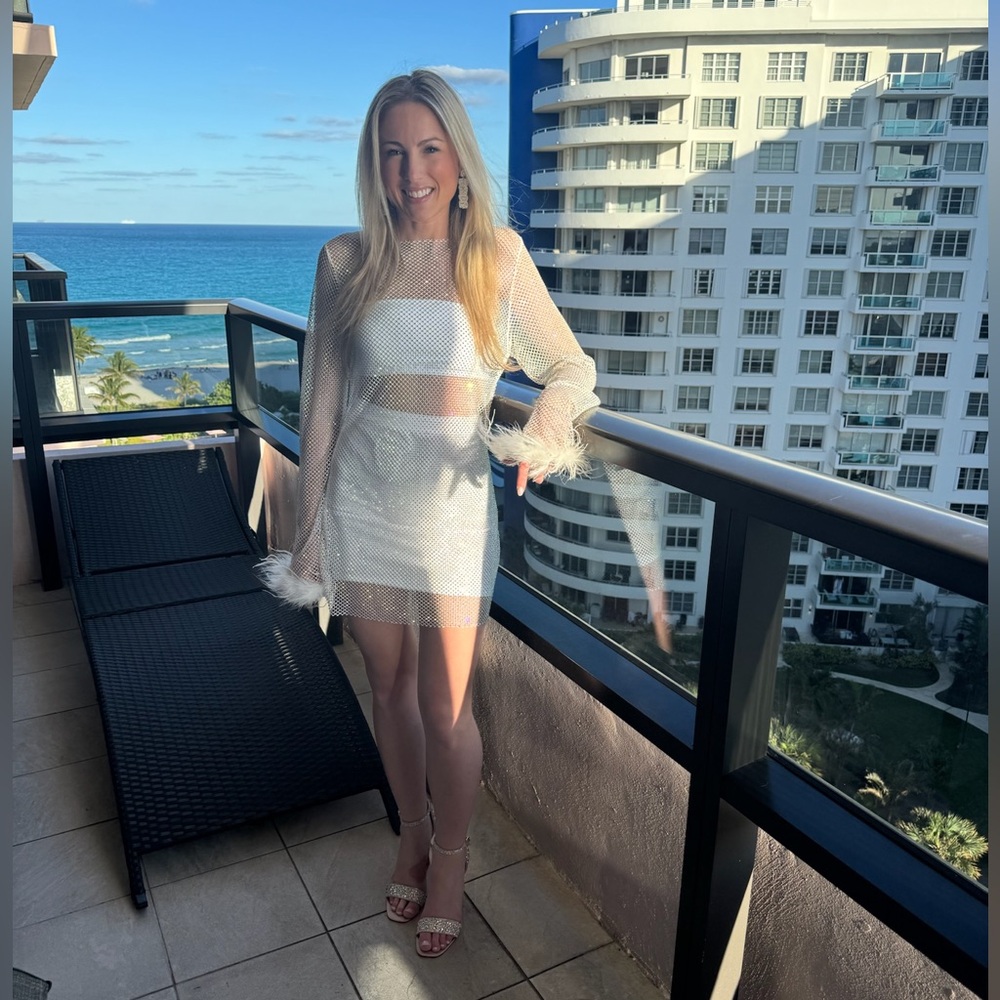 White Fox Boutique- Disco Inferno Long Sleeve Mini Dress White